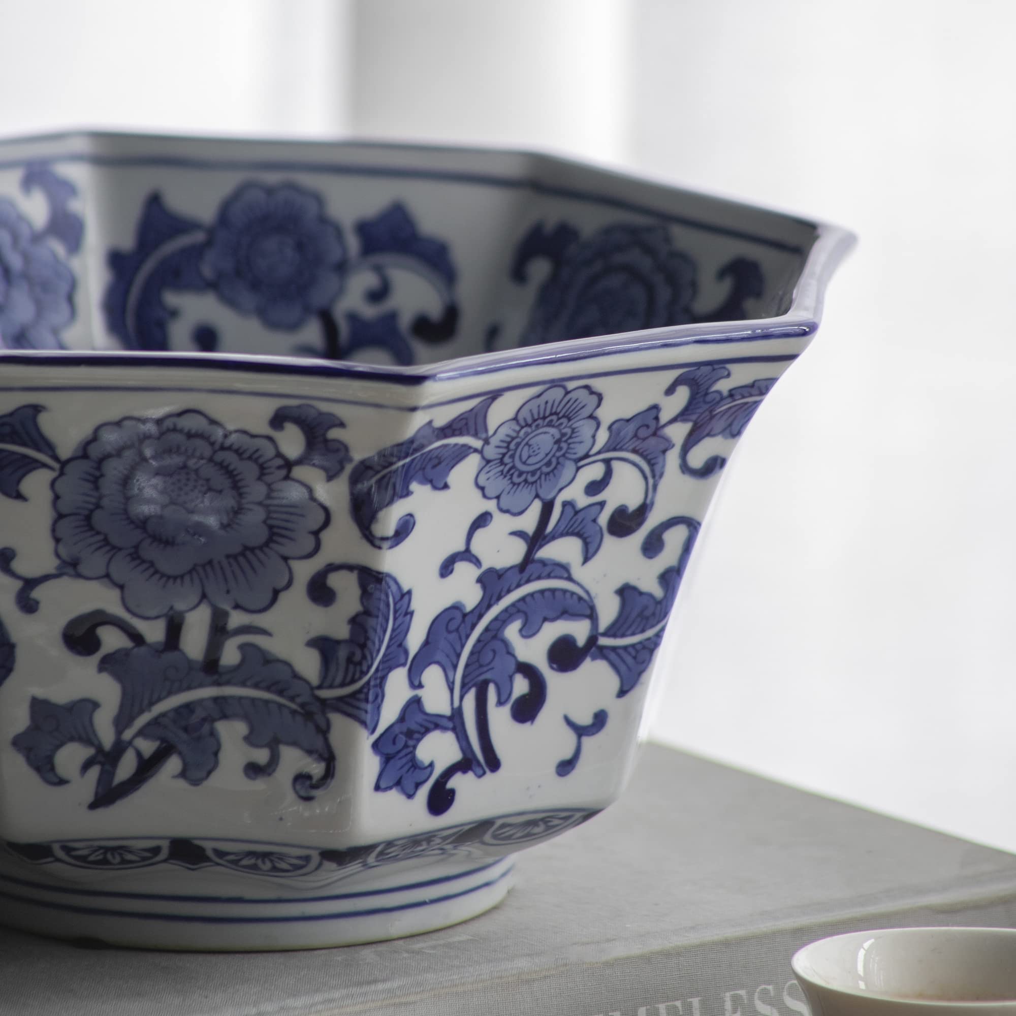 Amazon.co.jp: A & B Home 青と白の花柄プリント 磁器装飾ボウル 11